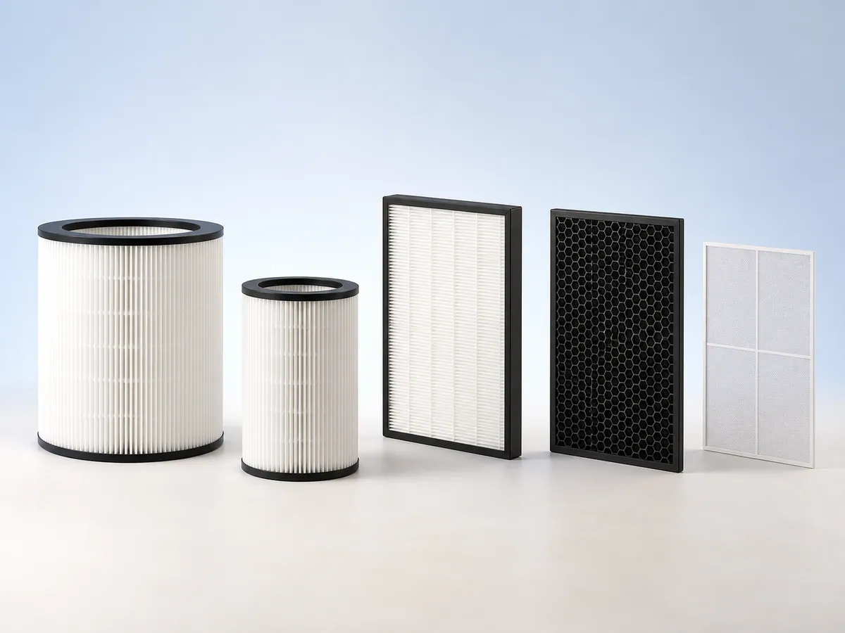 Filtres cylindriques, HEPA et charbon génériques de purificateur d’air représentant Filtre NanoProtect Series 2000, référence FY2422/30 ; illustration de catégorie