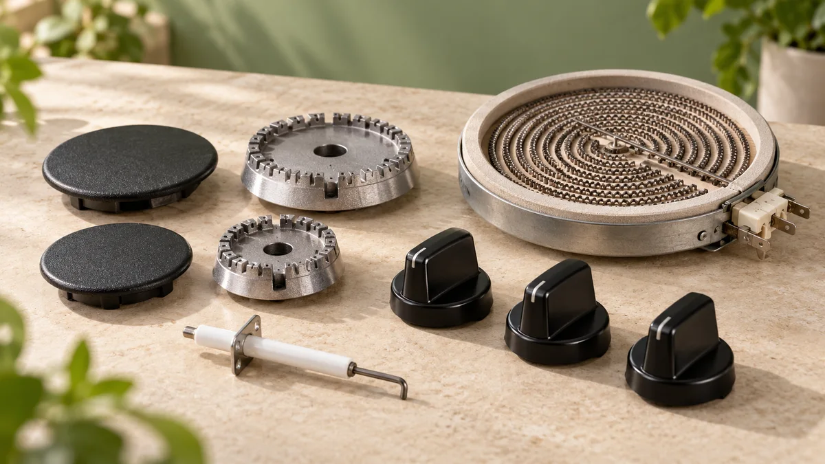 Brûleurs, boutons et grilles pour plaque de cuisson