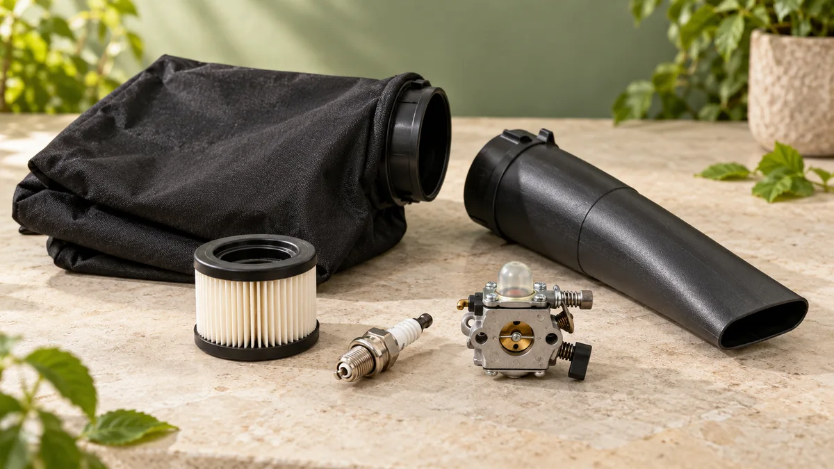 Sac, tube et filtre pour souffleur de jardin