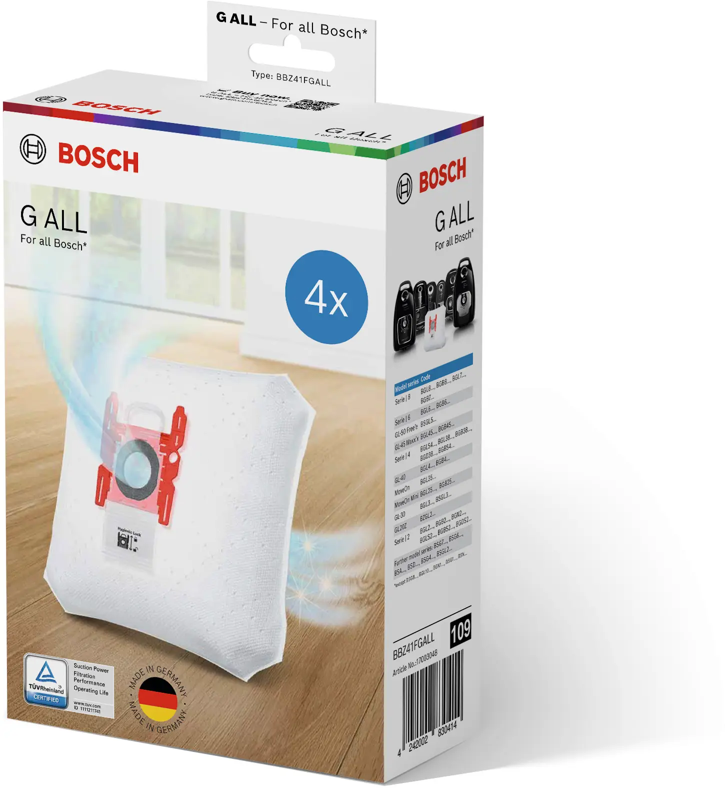 Sacs aspirateur BOSCH Type GALL | BBZ41FGALL Made in Germany Bosch 17003048